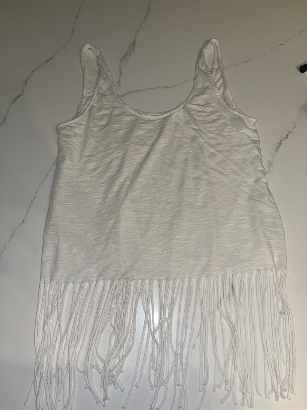 Express White Fringe Tank Top - Sleeveless Beach Layer